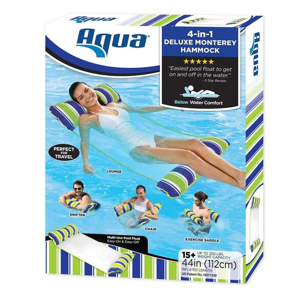 Aqua Inflatable Hammock Pool Float Monterey 4-In-1 Pool Lake Lounge Swim - Picture 1 of 5